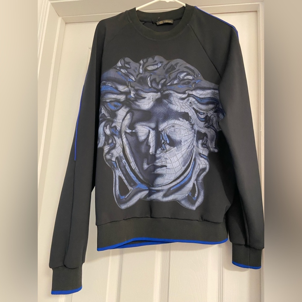 Versace Black Sweater with Silver and Blue Medusa